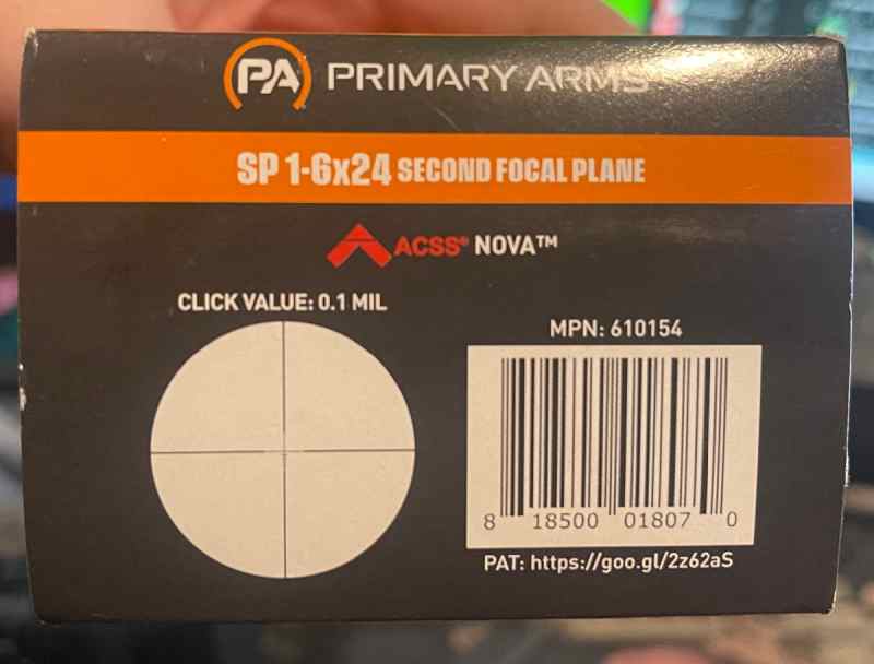 Primary arms logo so 1-6x24 second focal plane 