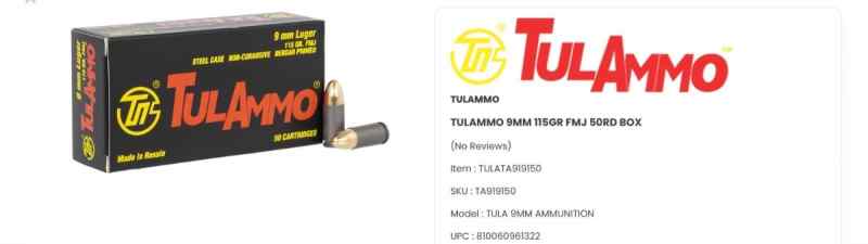 Tulammo 9 MM Ammo 20 Box case 1000 rds